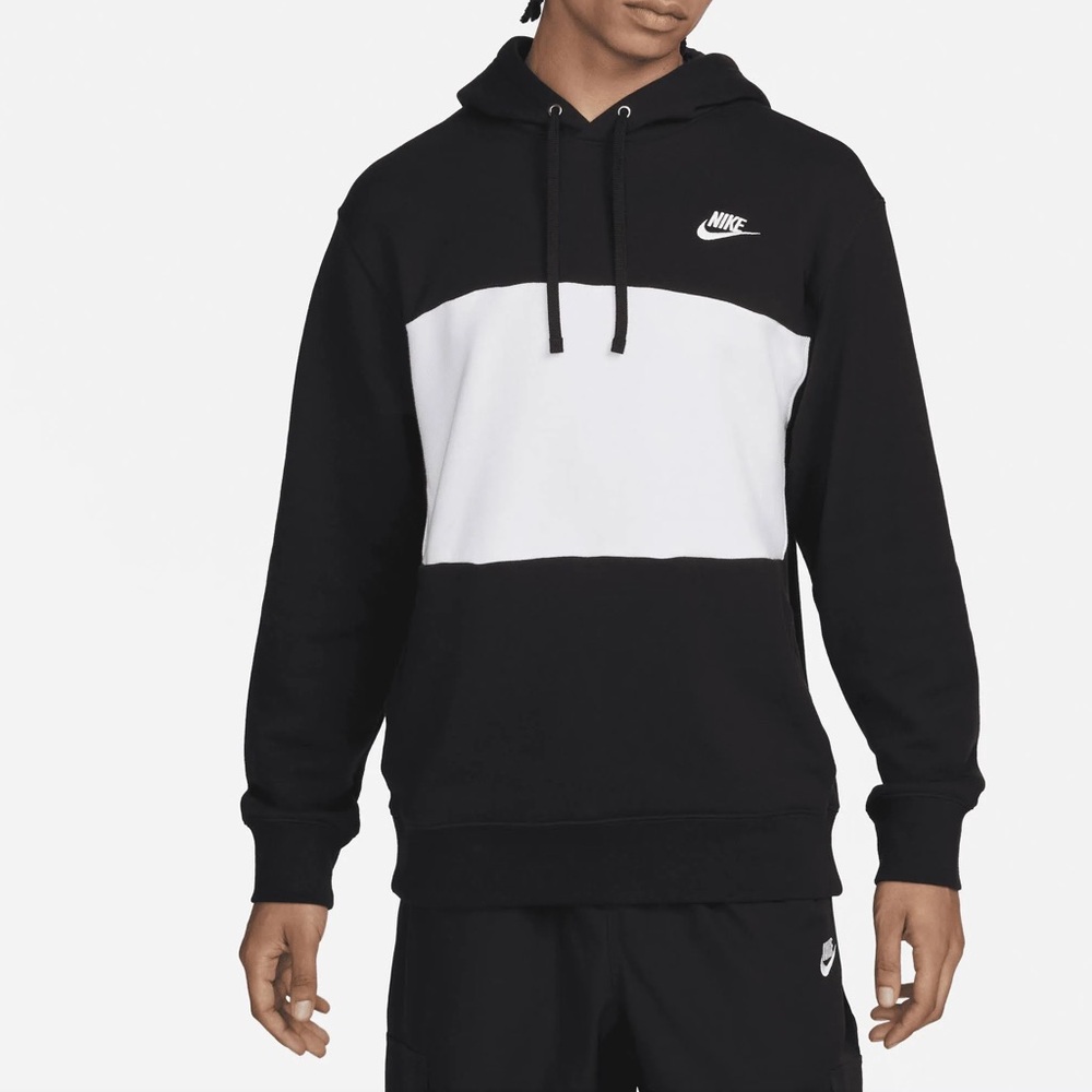 Nike Club Fleece Sweatshirt Mens Medium Black White Pullover Hoodie Sweater